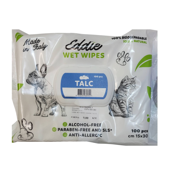 EDDIE vlažne maramice za ljubimce TALC - 100pcs